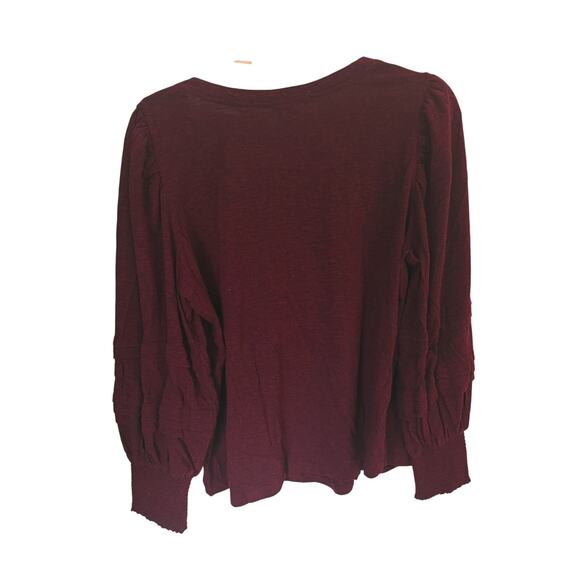 Democracy Blouson Puff Sleeve Maroon Garnet Blouse Large Boho Holiday Casual - Picture 3 of 6